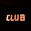 Neon sign displaying the word 'CLUB' in bright, glowing red-orange letters against a stark black background.