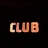 Neon sign displaying the word 'CLUB' in bright, glowing red-orange letters against a stark black background.