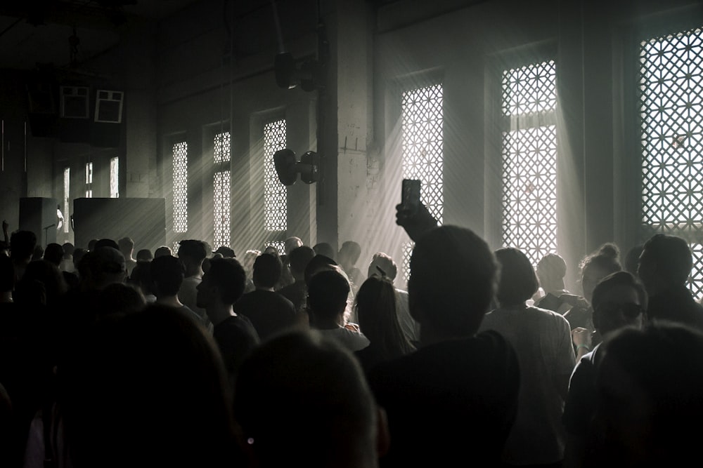 people standing inside dark room