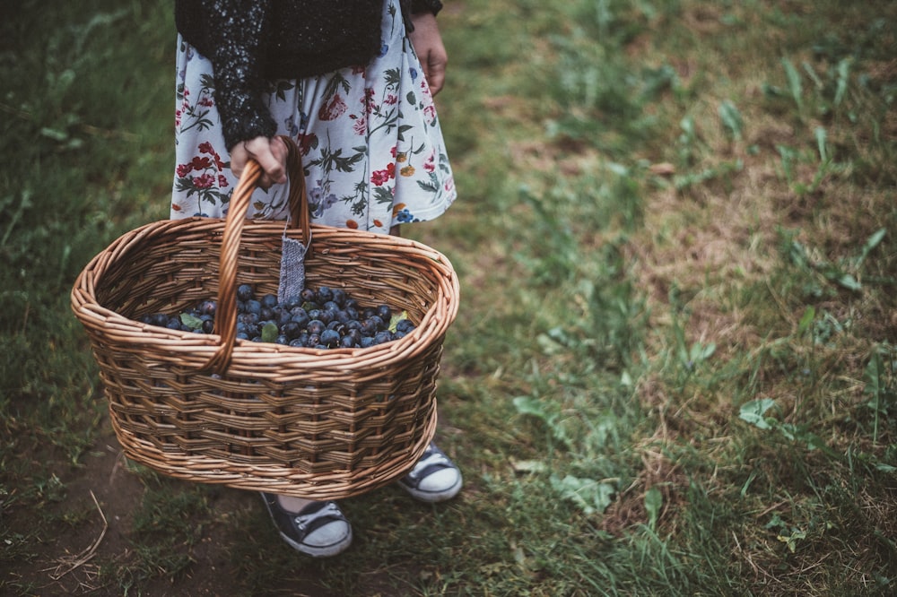 Person, die Korb mit Beeren hält