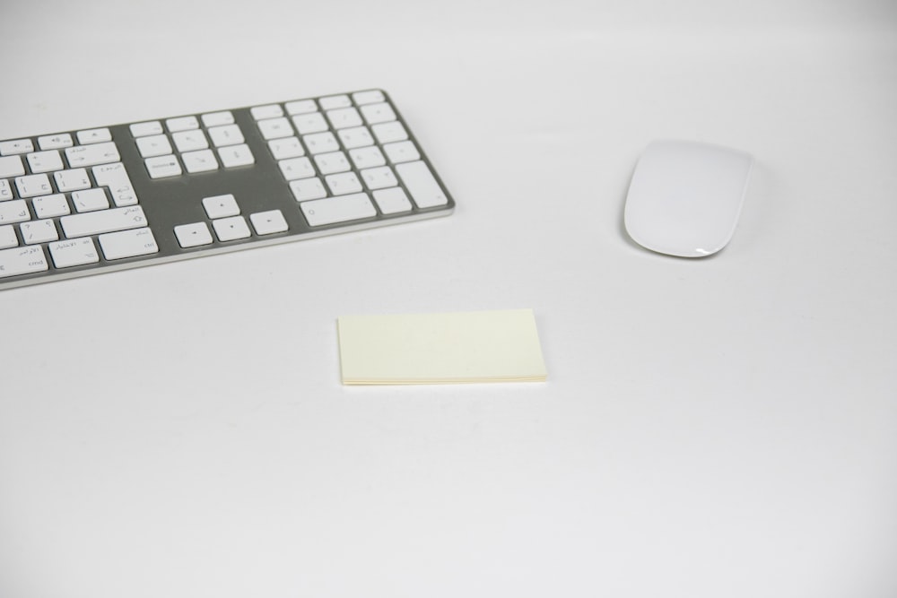 zwei weiße Apple Magic Mouse und Tastatur