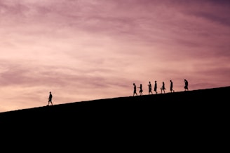 silhouette of people on hill