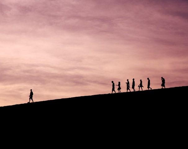 silhouette of people on hill