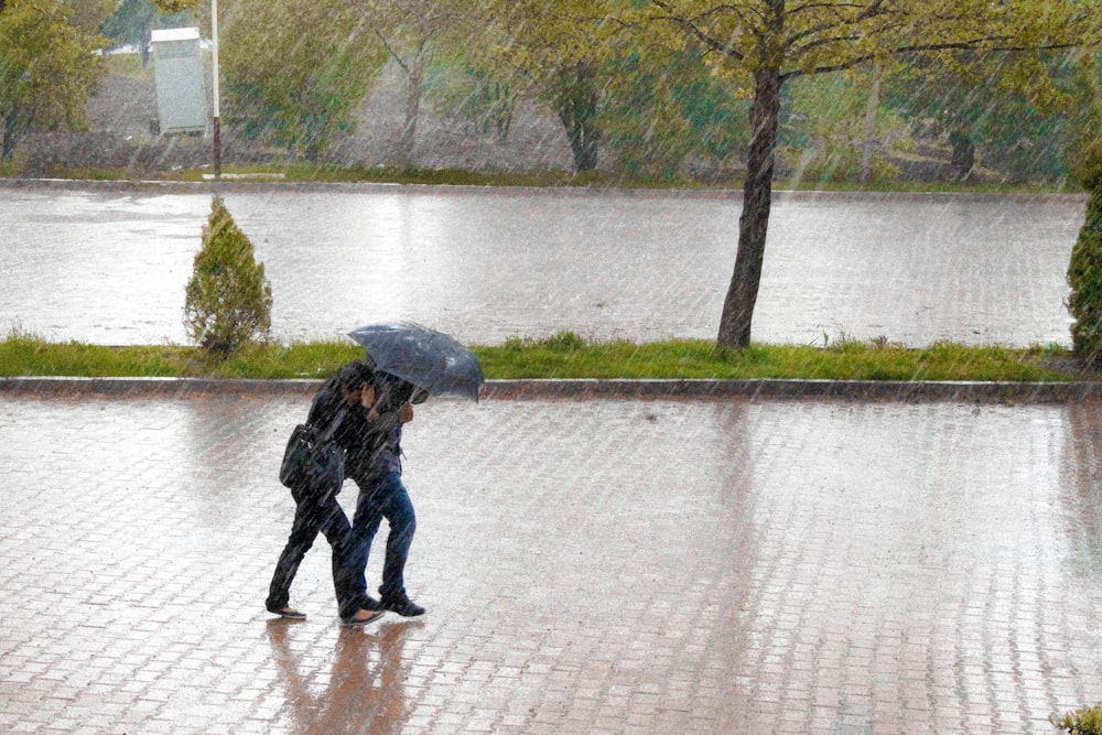 coupe walking in street while raining