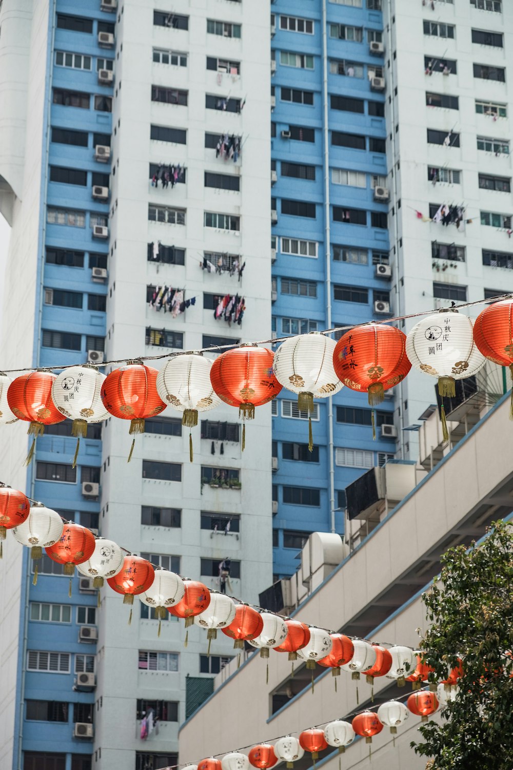 low-angle photography of paper lantern buntings