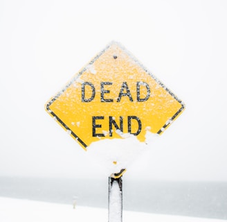 focus photography of dead end road sign covered with snow