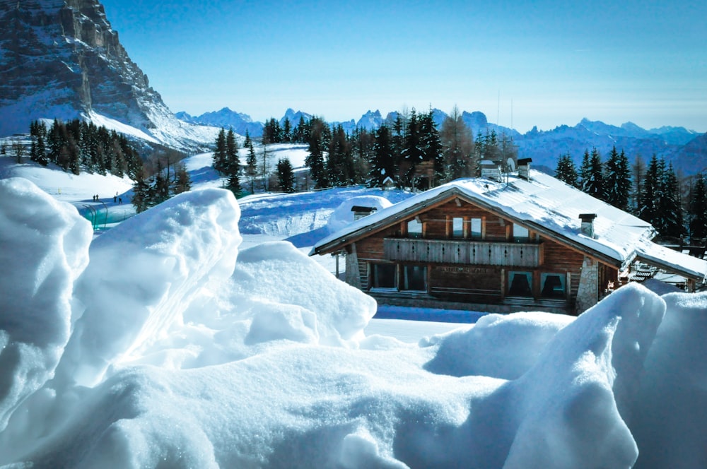 brown house beside mountain with snow