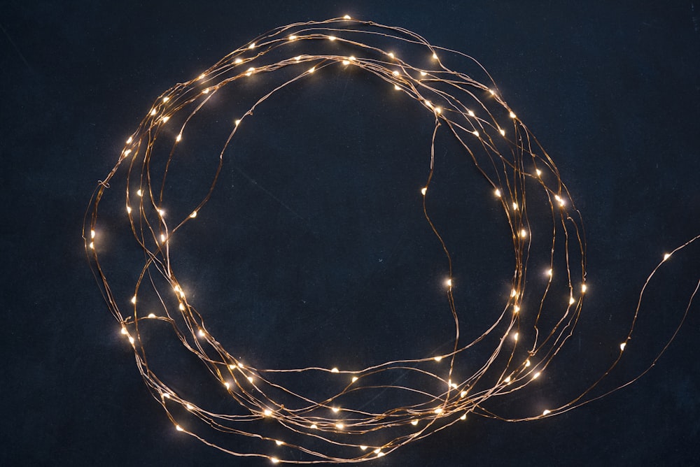 string lights on blue textile