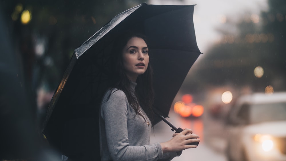 woman on the street holding umbrella