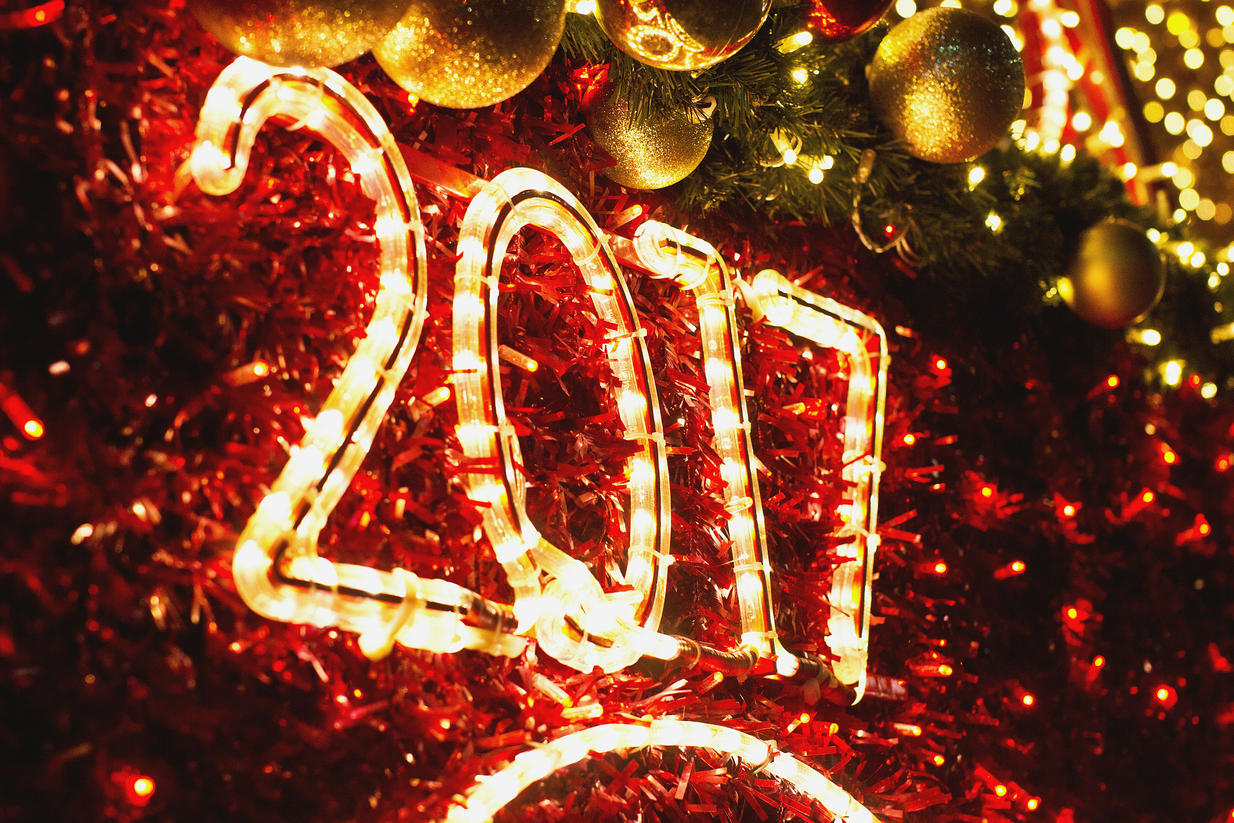 a close up of a christmas tree with lights