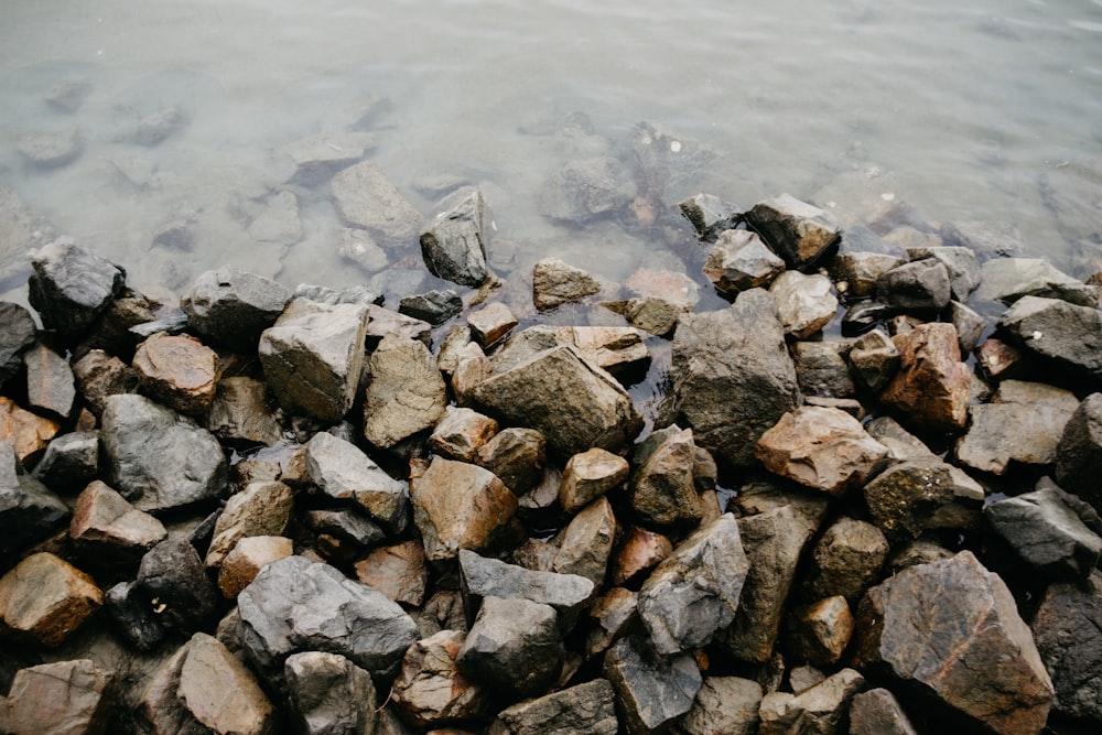 water on top of gray rocks at daytime