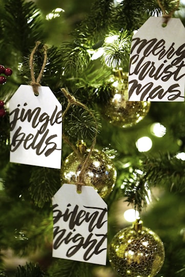 yellow string lights on Christmas tree
