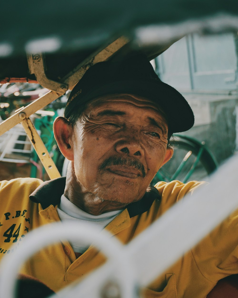 man sitting inside a sidecar