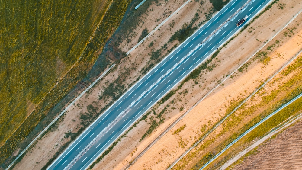 aerial photo of gray road