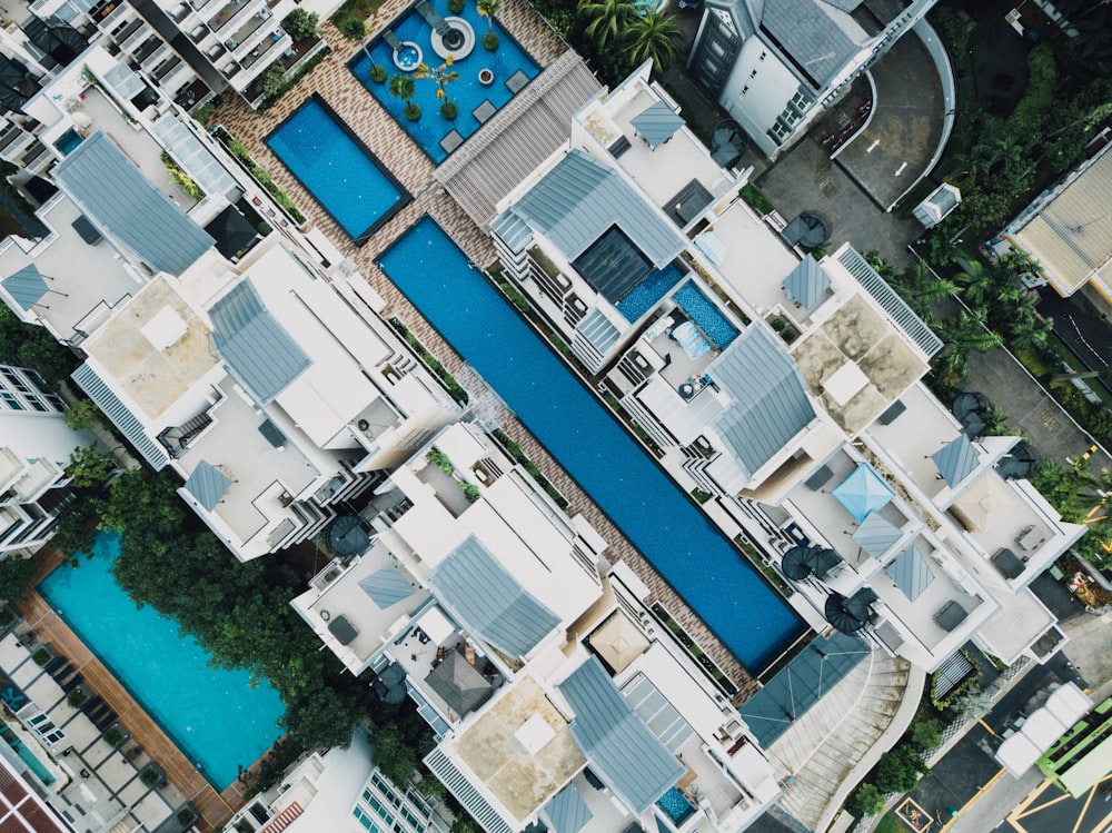 aerial shot of white houses