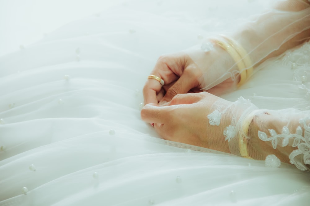 woman in white floral gown