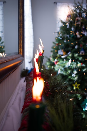 Seasonal celebration scene featuring festive candles illuminating the night.