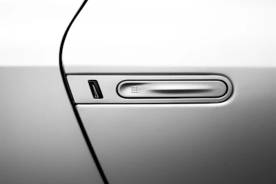 Close-up of a sleek modern door with a brushed metal handle.