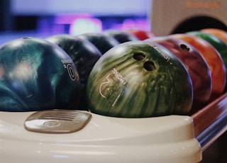 macro shot of assorted bowling balls