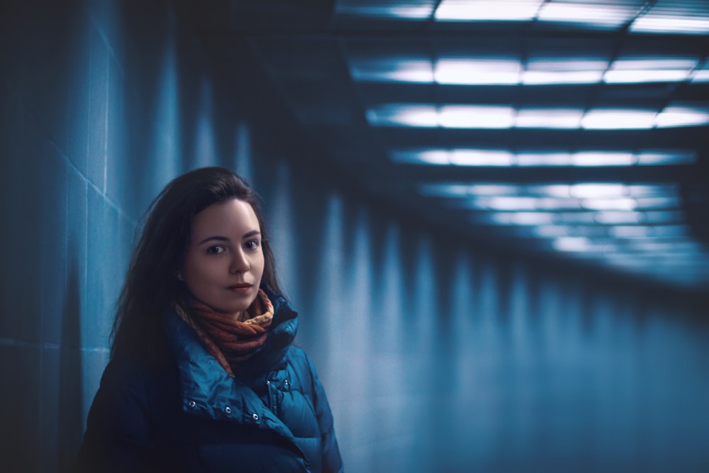 woman wearing black bubble coat