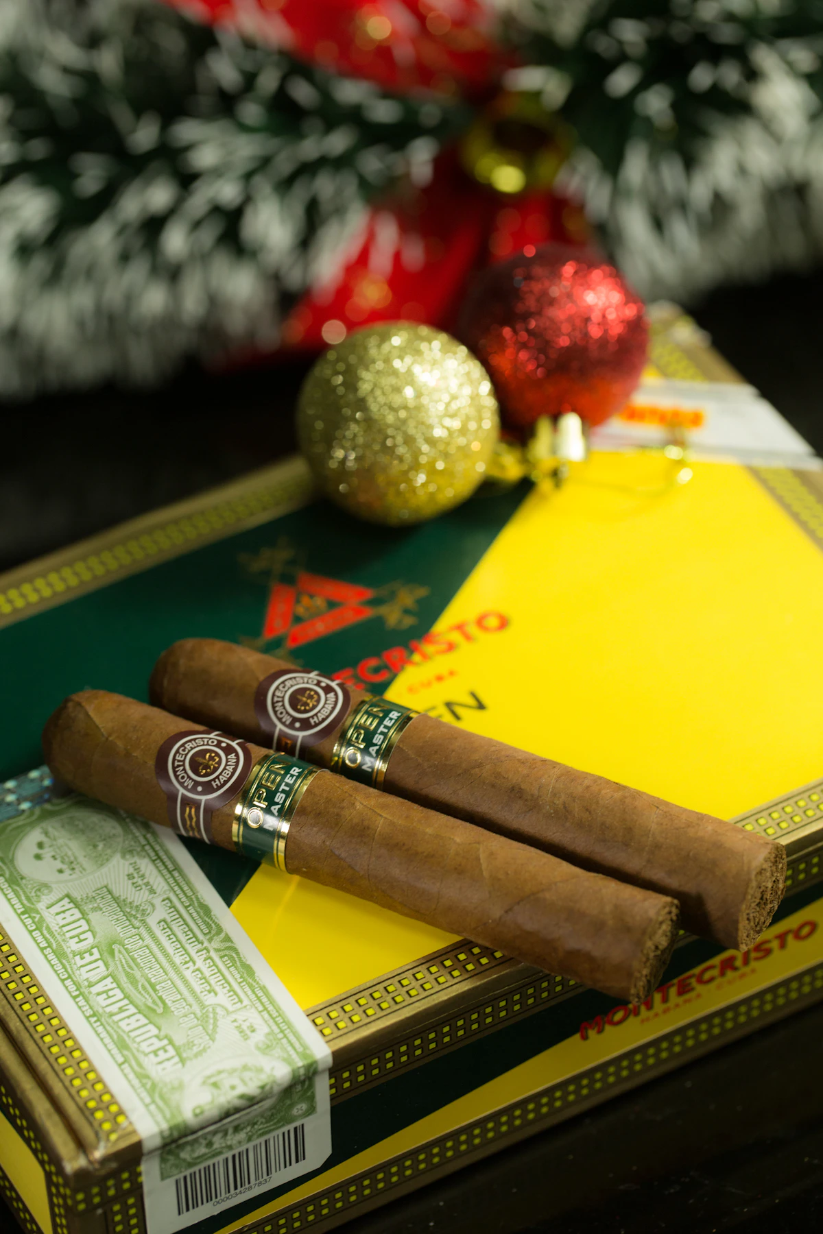 A glass-front display humidor with diverse cigar selection