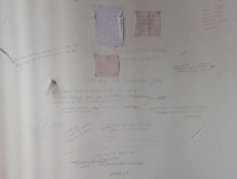 A wall covered in various handwritten motivational quotes and notes. Some quotes are attributed to notable personalities and focus on themes like persistence, success, and self-belief. There are drawings and scribbles, including diagrams and small notes, emphasizing hard work and dedication.