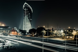 buildings and road lights during nighttime