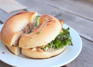 burger on white ceramic plate