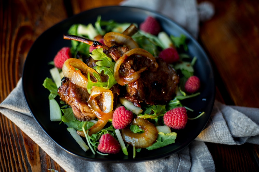 cooked food with raspbery