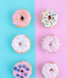 six assorted-flavor doughnuts