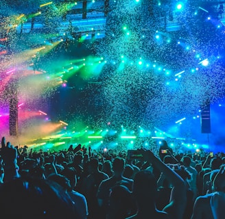 group of people in front of stage