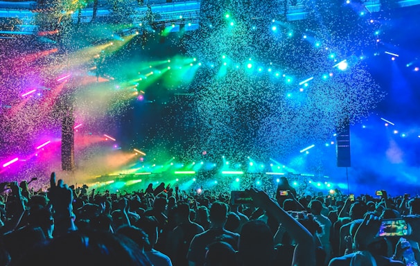 group of people in front of stage