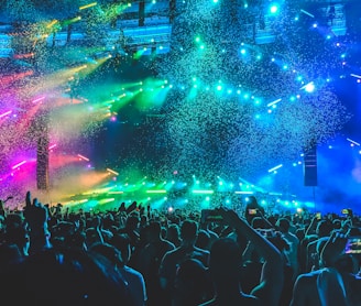 group of people in front of stage