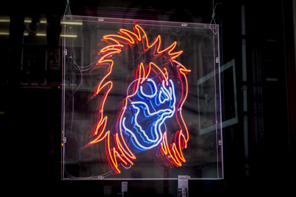 orange hair and blue skull neon light illustration