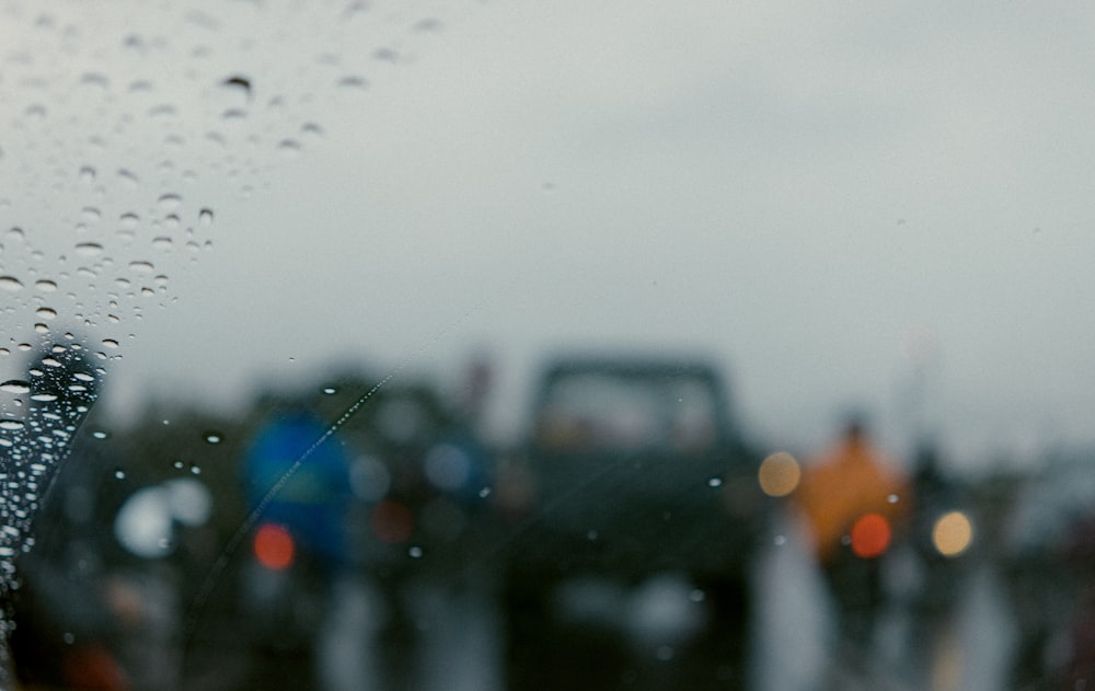 rain drops on the window of a car on a rainy day