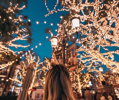 woman seeing string lights