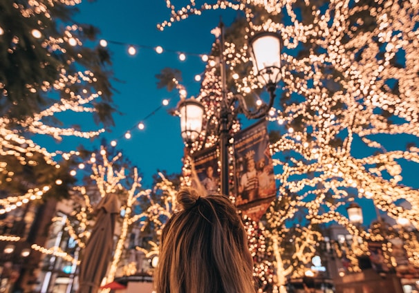 woman seeing string lights