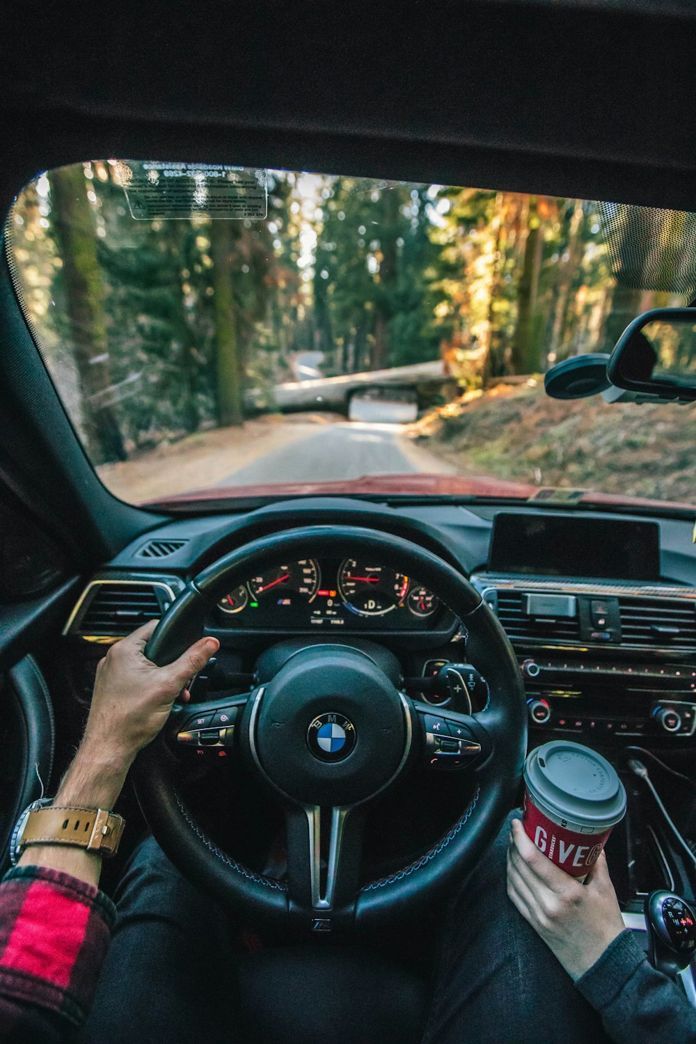 black BMW steering wheel