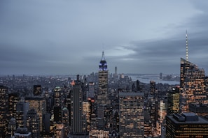 Sleek downtown Houston condo with panoramic city skyline views at dusk