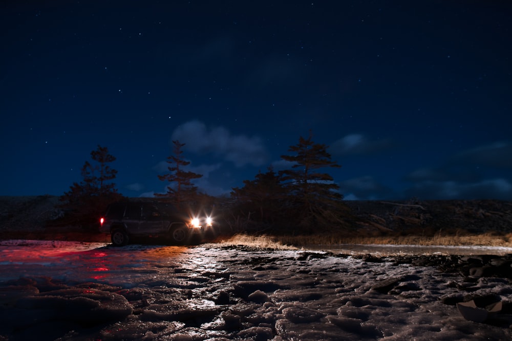 vehicle on road during nighttime