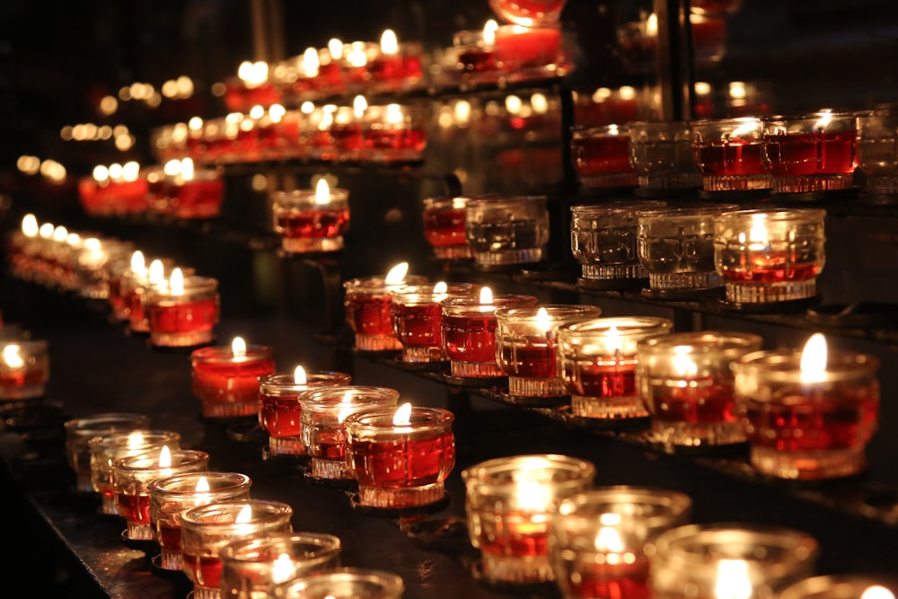 lighted tealight on rack