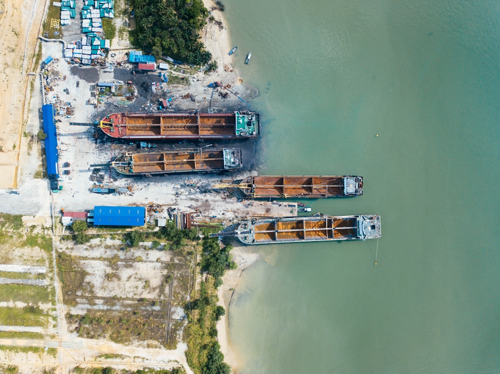 aerial view of boats on seashore