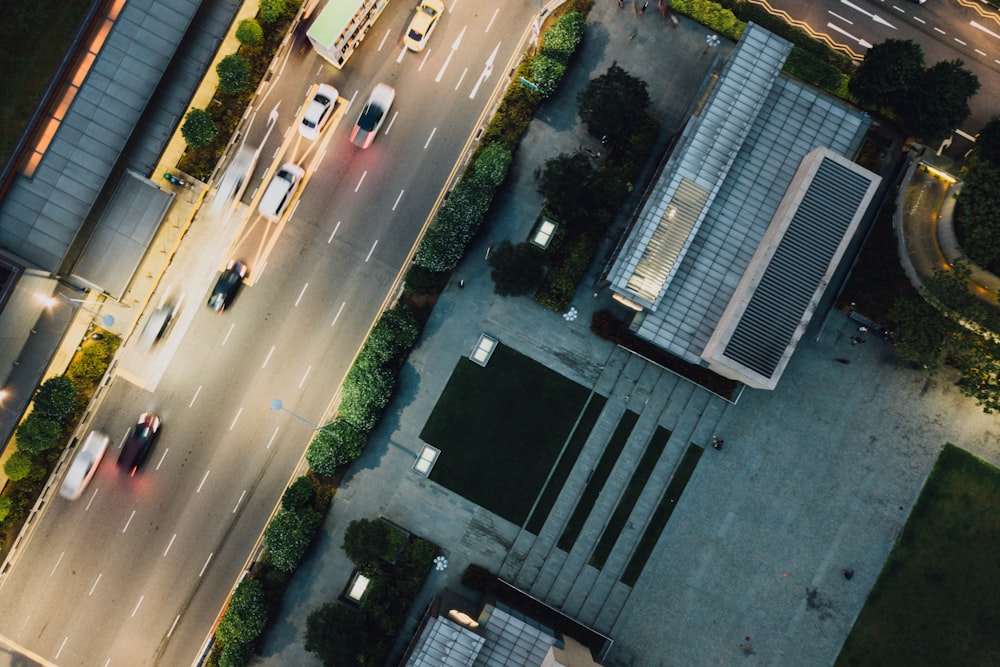 aerial photography of cars driving on road