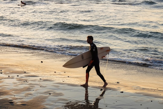 man carrying surfboard while walking on seashore at daytime in Tel Aviv-Yafo Israel
