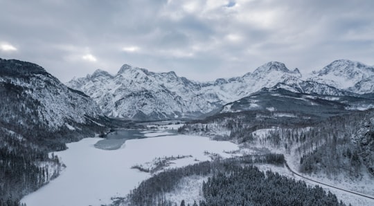 mountains covered with snow in Almsee Austria