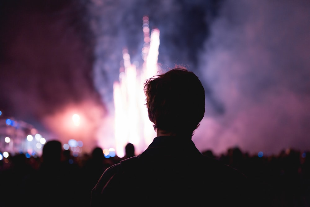 man facing on fireworks