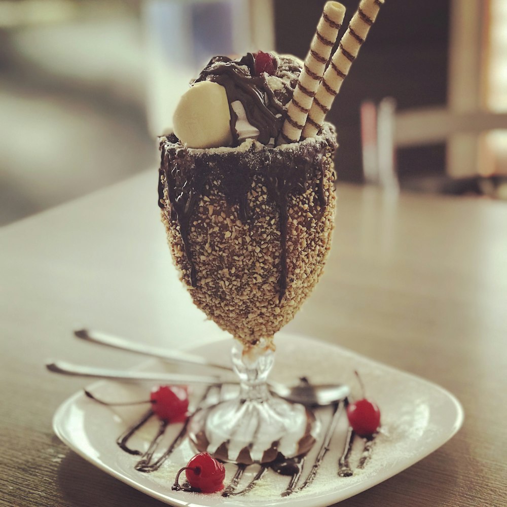 chocolate parfait on saucer