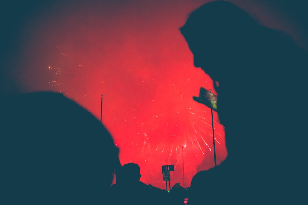 a crowd of people watching a fireworks display