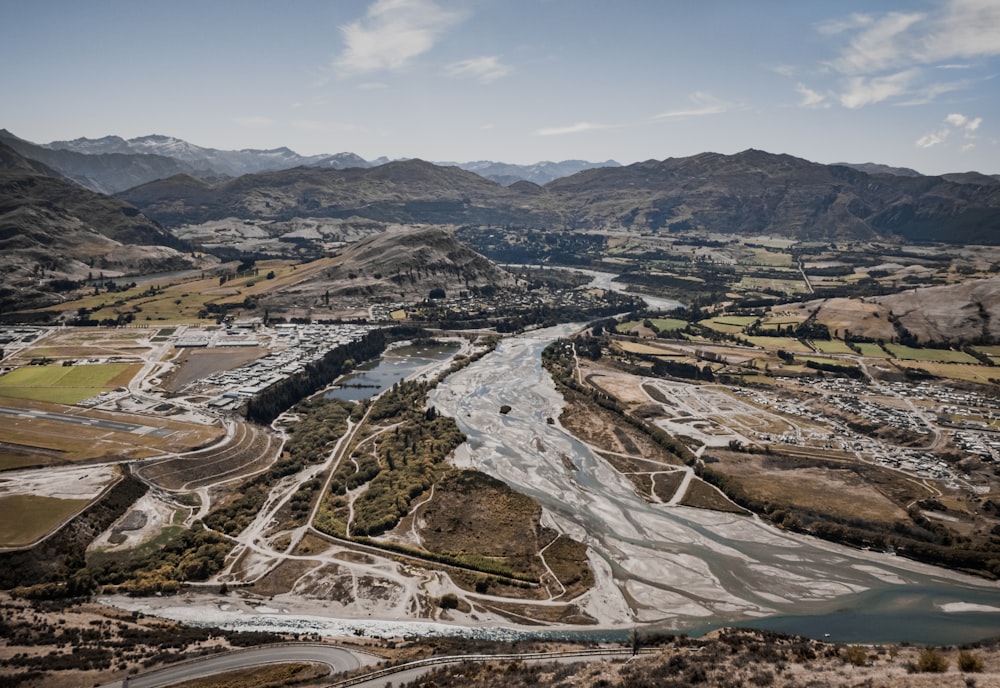 aerial photography of roadway and mountains