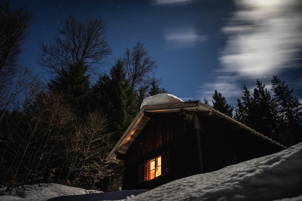 black house near trees